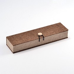 長方形の木製のネックレスボックス  黄麻布とベルベットと  キャメル  24.2x6.5x4.6cm