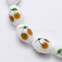 Cherry Pattern Handmade Lampwork Oval Beads Strands, Dark Goldenrod, 16x11mm, Hole: 1mm, about 23pcs/strand, 14.4inch