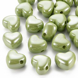 Opake Acrylperlen europäischen, Großloch perlen, perlig, Herz, Olive, 19.5x21.5x14.5 mm, Bohrung: 4 mm