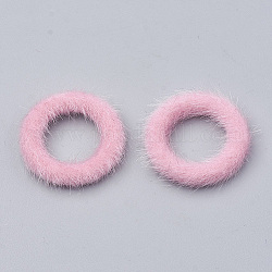 Anelli di collegamento ricoperti in pelliccia di visone sintetico, con bottone alluminio, anello, platino, perla rosa, 27x4mm