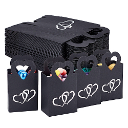 Soporte de bolso de embalaje de corazón de estampado de plata, caja de regalo de papel de almacenamiento de dulces para bolsas de regalo de fiesta de boda, negro, 6x4x10.5 cm