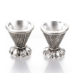 Chapeaux de perles en alliage de style tibétain, sans cadmium et sans plomb, multi-pétale, argent antique, 15x14mm, Trou: 2mm, diamètre intérieur: 10 mm, environ 205 pcs/1000 g