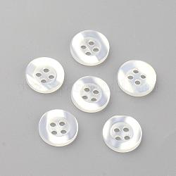 4-Rondelle botones de plástico, plano y redondo, color de concha, 10x2mm, agujero: 1.5 mm