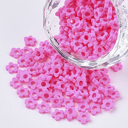 Cabujones de arcilla polimérica hechos a mano, flor, color de rosa caliente, 4~5x4~5x1.5mm, agujero: 2 mm, aproximamente 27775 unidades / 500 g