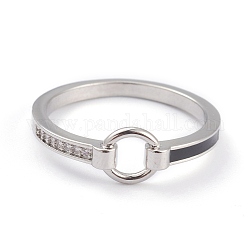 真鍮製マイクロペーブクリアキュービックジルコニアフィンガー指輪  エナメル  リング  プラチナ  usサイズ6 3/4(17.1mm)