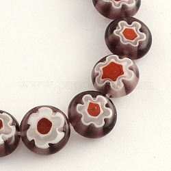 Handmade Millefiori Glass Bead Strands, Flat Round, Sienna, 10x4mm, Hole: 1.2mm, about 40pcs/strand, 14.9 inch