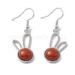 Boucles d'oreilles pendantes lapin en jaspe rouge naturel, bijoux en laiton platine pour femme, 42mm, pin: 0.6 mm