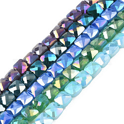 Electroplate opaco colore solido perle di vetro fili, ab colore placcato, sfaccettato, quadrato, colore misto, 6.5x6.5x4.5mm, Foro: 1.2 mm, circa 97~99pcs/filo, 25 pollice (63.5 cm)