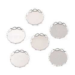 316 Surgical Stainless Steel Cabochon Tray Settings, Lace Edge Bezel Cups, Flat Round, Stainless Steel Color, 17x2.5mm