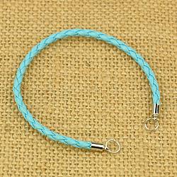 Braided PU Leather Cord Bracelet Making, with Brass Cord Ends and Iron JumpRings, Nice for DIY Jewelry Making, DeepSky Blue, 173mm