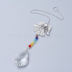 Cristal lustre suncatchers prismes chakra pendentif suspendu, avec des chaînes de câble de fer, Perles en verre, pendentifs en verre strass et laiton, ange avec larme, clair, 290mm