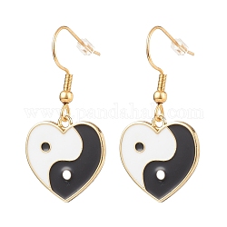 Coeur avec boucles d'oreilles pendantes en émail alliage tai ji, 304 bijoux en acier inoxydable pour femme, or, 37mm, pin: 0.8 mm