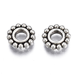 Alliage daisy séparateurs perles de style tibétain, sans cadmium et sans plomb, fleur, argent antique, 8x2mm, Trou: 2.5mm, environ 2800 pcs/1000 g