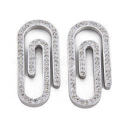 201 Stainless Steel Link, with Crystal Rhinestone, Pin, Stainless Steel Color, 30x14x3mm