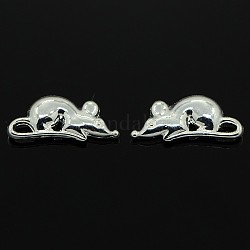 Alloy Animal Mouse Rat Charms Pendants, Silver Color Plated, 18x8x3mm, Hole: 3x1mm