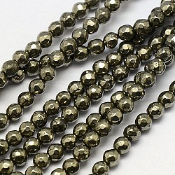 Natural Pyrite Beads Strands, Round, Faceted, 4mm, Hole: 0.5mm, about 104pcs/strand, 15.35 inch