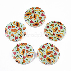 Ciondoli in legno stampato seris di frutta, tondo piatto con motivo papaia, turchese pallido, 50x5mm, Foro: 1.6 mm