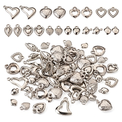 Pandahall 100pcs 10 pendentifs en acrylique de style, breloque coeur, platine, 10~22x7.5~17x2.5~7.5mm, Trou: 1.6~2.2mm, 10 pièces / style
