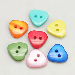 Resin Buttons, Dyed, Heart, Mixed Color, 12x11x3mm, Hole: 2mm