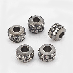 Handgefertigte Messing Polymer Clay Strass Perlen, Kolumne, Metallgrau, Jet, 7x5 mm, Bohrung: 2.5 mm
