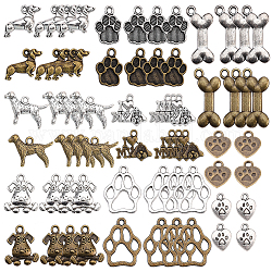 SUNNYCLUE 64pcs 16 Styles Pet Dog Puppy Paw Print Metal Footprint Animal Pendant Charm for DIY Necklace Bracelet Earring Jewellery Making, Lead Free and Nickel Free, Antique Bronze & Antique Silver