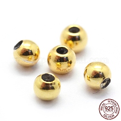925 perles d'arrêt en argent sterling, avec caoutchouc à l'intérieur, ronde, or, 3mm, Trou: 0.6mm