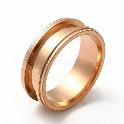 201 кольцо из нержавеющей стали с рифлением для пальцев, кольцевой сердечник, для изготовления инкрустации, розовое золото , внутренний диаметр: 20 мм, Канавка: 3.7 мм