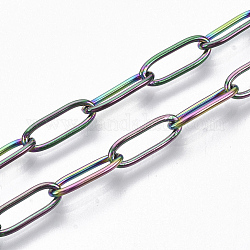 Ionenbeschichtung (IP) 304 Edelstahl-Büroklammerketten, gezogene längliche Kabelketten, gelötet, Regenbogen-Farb, 12x4x1 mm, ca. 39.37 Zoll (1m)/Strang