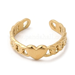 304 anillo de puño abierto de acero inoxidable, corazón, real 14k chapado en oro, diámetro interior: 16.6 mm