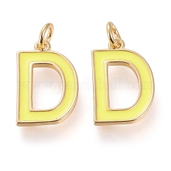 Brass Enamel Pendants, with Jump Ring, Long-Lasting Plated, Real 18K Gold Plated, Letter.D, Champagne Yellow, Letter.D, D: 17x11x1.8mm, Jump Rings: Inner Diameter: 3mm