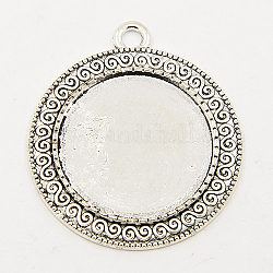 Supports de cabochon de zinc de style tibétain en alliage, sans cadmium et sans plomb, argent antique, plateau rond plat: 25 mm de diamètre, 39x34.5x2mm, Trou: 3mm
