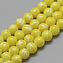 Perle di vetro trafila fili, cottura dipinto, tinto, tondo, giallo, 4mm, Foro: 1 mm, circa 210pcs/filo, 31.4 pollice
