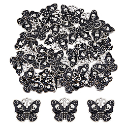 Dicosmetic pendenti smaltati in lega 24 pz, argento antico, farfalla con ciondolo teschio, nero, 20.5x23x4mm, Foro: 1.2 mm