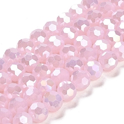 Ständer aus imitierten Jade-Glasperlen, ab-Farben, facettiert, Runde, rosa, 10x8.5~9 mm, Bohrung: 1.6 mm, ca. 67 Stk. / Strang, 23.62 Zoll (60 cm)