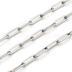 304 acero inoxidable cadenas de clips, cadenas portacables alargadas estiradas, soldada, color acero inoxidable, 9x3x0.8mm
