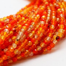 Dyed Natural Agate Bead Strands, Faceted Round, Dark Orange, 3mm, Hole: 0.5mm, about 115pcs/strand, 14.9 inch