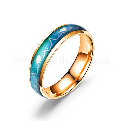 Кольцо настроения с сердечным ритмом, изменение температуры, цвет, эмоции, ощущение, простое кольцо из нержавеющей стали для женщин, розовое золото , размер США 7 (17.3 мм)