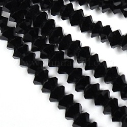 Glass Beads Strands, Faceted, Bicone, Black, 6x4mm, Hole: 1mm