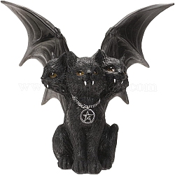 Figurine de chat à trois têtes en résine avec aile, pour la décoration de bureau à domicile de fête d'Halloween, noir, 155x71x150mm