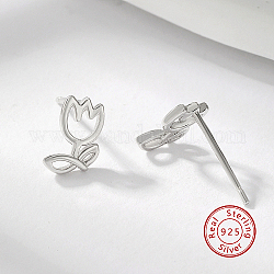 Стерлингового серебра серьги-гвоздики, женские серьги с цветком тюльпана, серебряные, 8x5 мм