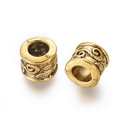 Perline con foro grande, Perline europeo di stile tibetano,  piombo e cadmio libero, colonna, oro antico, 8.5mm di diametro, 7 mm di spessore, Foro: 5 mm