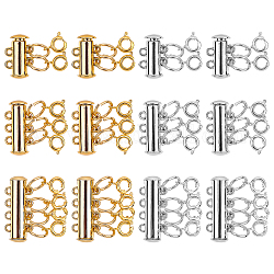 Tube Brass Magnetic Slide Lock Clasps, with Open Jump Rings and Spring Ring Clasps, Platinum & Golden, 12sets/box