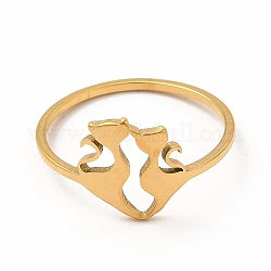 304 anillo de dedo de gato doble de acero inoxidable para mujer, dorado, diámetro interior: 17.8 mm