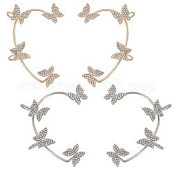 SUNNYCLUE 4Pcs 4 Style Crystal Rhinestone Butterfly Climber Wrap Around Cuff Earrings, Non-Piercing Brass Jewelry for Women, Platinum & Golden, 58~63x41.5~43x10.5~11mm, 1Pcs/style