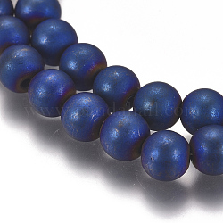 Chapado al vacío hematita sintética magnética hebras hebras, esmerilado, redondo, azul chapado, 6mm, agujero: 1.5 mm, aproximamente 68 pcs / cadena, 16.06 pulgada (40.8 cm)