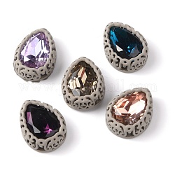 Cose en el rhinestone, Diamantes de imitación de cristal, con fornituras de latón, accesorios de prendas de vestir, lágrima, color mezclado, gris, 16x12.5x6.5mm, agujero: 1 mm