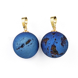 Galvanisieren natürliche Druzy Geode Achat Anhänger, mit Messing-Zubehör, Runde, golden, in Blau Plattiert, 23.5x20~20.5 mm, Bohrung: 4.5x7 mm
