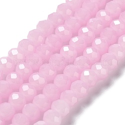 Fili di perle di vetro imitazione giada dipinti al forno, rondelle sfaccettato, perla rosa, 8x6mm, Foro: 1 mm, circa 65~68pcs/filo, 15.75'' (40~41 cm)