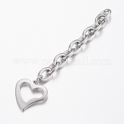 304 Stainless Steel Chain Extender, with Heart Charms, Stainless Steel Color, 70x6mm