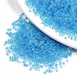 12/0 Glass Seed Beads, Transparent Inside Colours, Round Hole, Round, Deep Sky Blue, 12/0, 2~2.5x1.5~2mm, Hole: 0.8mm, about 30000pcs/bag